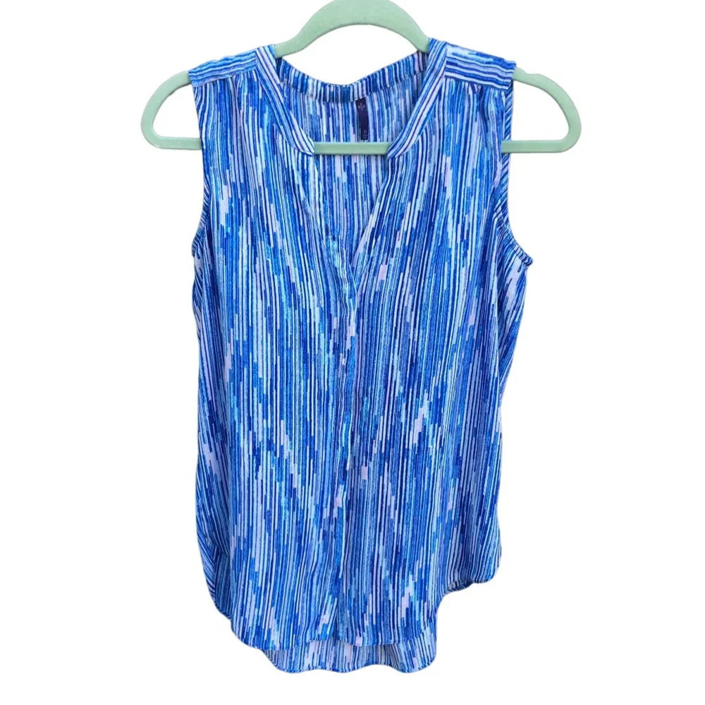 NYDJ COLORFUL SPLIT NECK CONTEMPORARY BLOUSE
